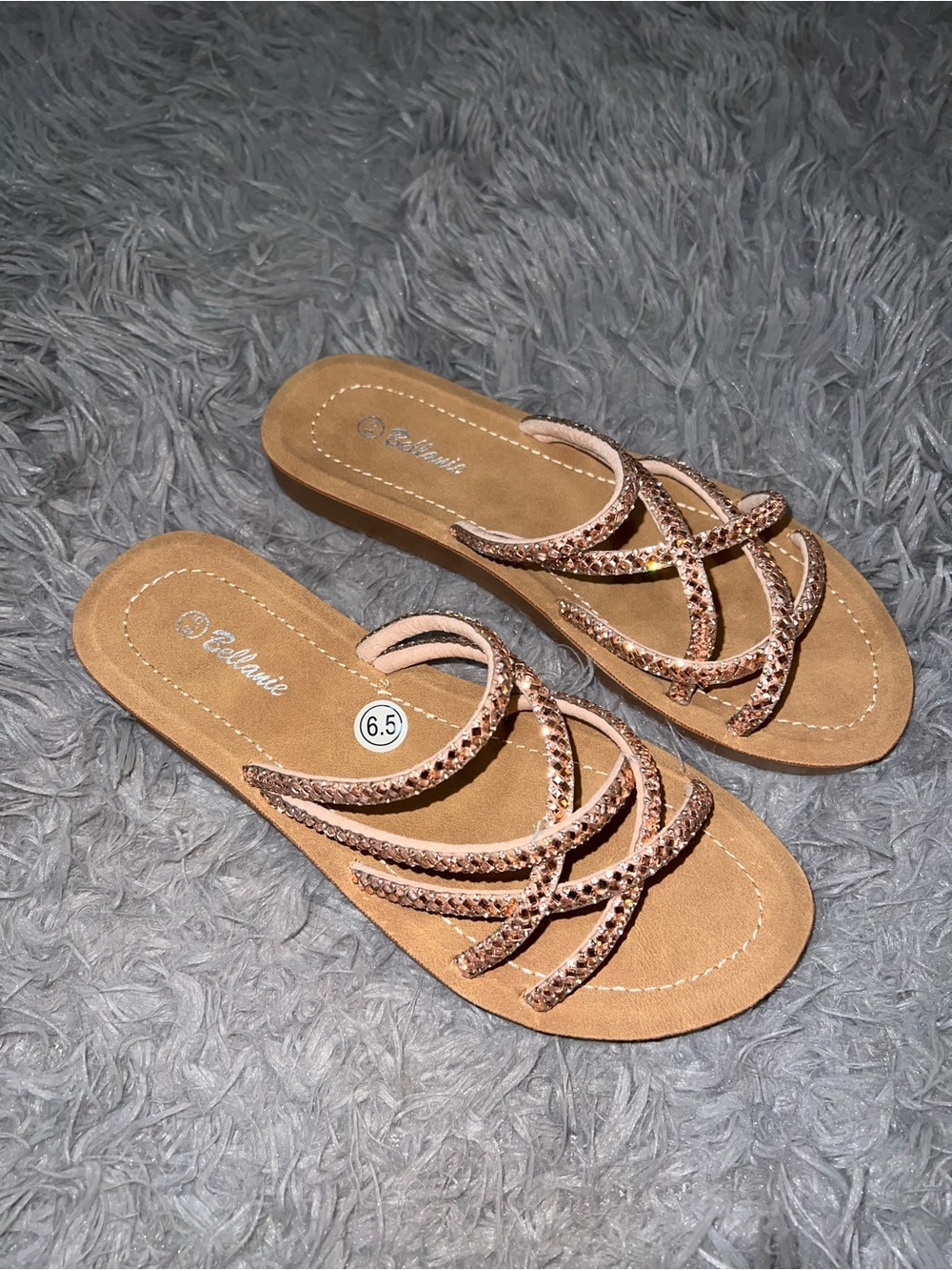 Women's Rose Gold Strappy Slide Sandals